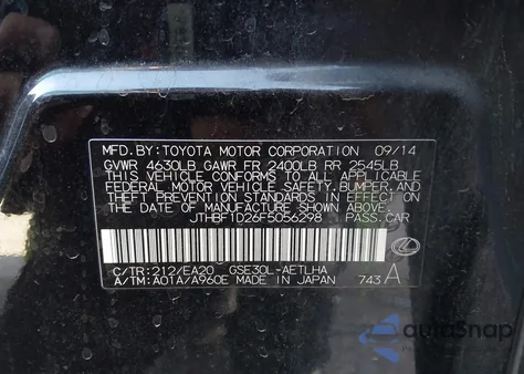 2015 Lexus Is 250 z USA, uszkodzony, nr VIN JTHBF1D26F5056298